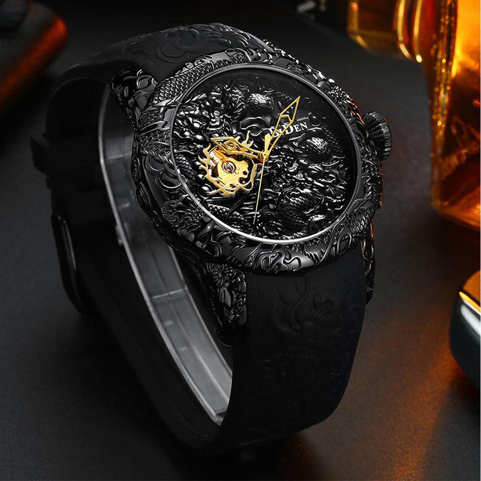 Mode Goldener Drache Skulptur Mechanische Uhren Herrenuhr Wasserdicht Großes Zifferblatt Sportuhren Herrenuhr Top Marke Uhr 2025 Geschenk