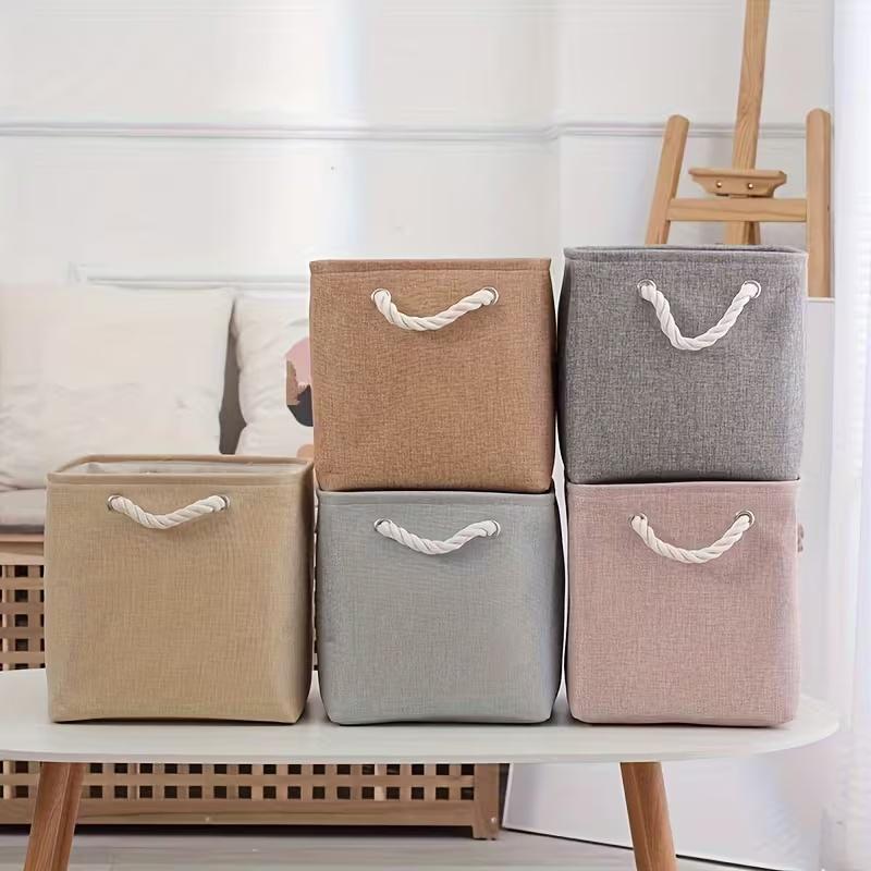 2Pcs/Cotton and Linen Storage Basket Large Capacity Foldable Storage Basket Household Clothing Organizer Basket