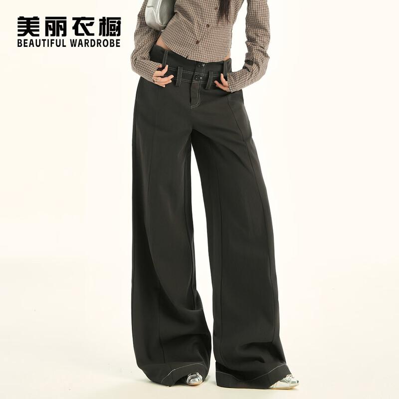 Women s American Retro High-Waist Double-Breasted Wide-Leg Pants L