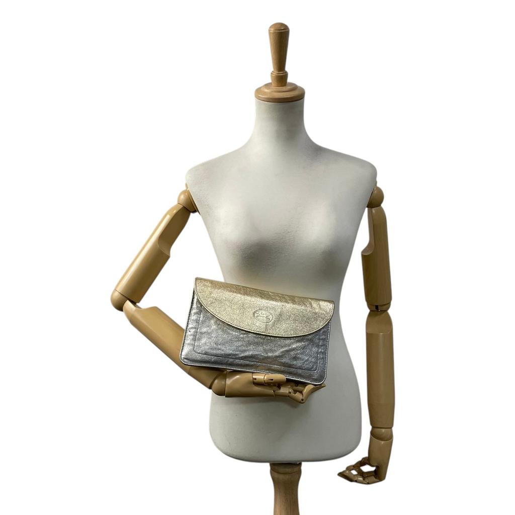 Used Longchamp Clutch bag vintageClutch bag gold/Silver leather Women