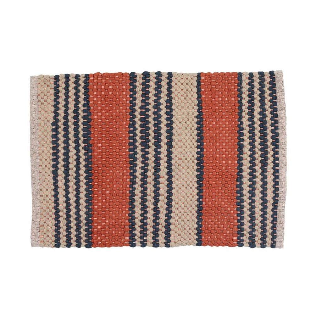 Dulton Cotton Chindi Rug 500 X 750mm Terracotta Navy Handwoven Carpet with Soft Accent Colors Entryway Mat Red White Navy RN-0529-75TN