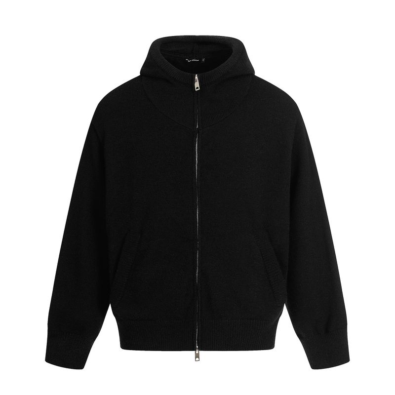 Blaexit Autumn American Retro Loose Short Sweatshirt Jacket Unisex Hooded Knitwear Double Zipper Cardigan