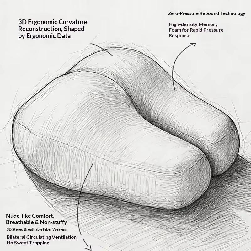 Creative Hip-shaped Pillow 1Pcs Portable 3D Soft Foam Bolster Skin-friendly Cushion for Stomach Sleeping Travel