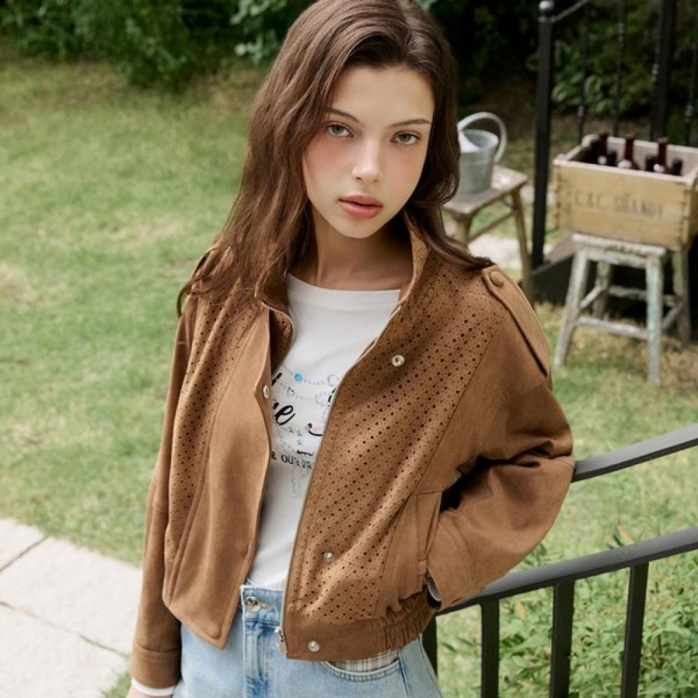 Gnarly Faux Suede Ribbon Pocket Bomber Jacket
