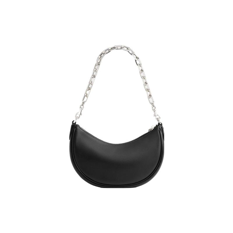 Coach Mira 24 Solid Color Logo Pendant Zipper Closure Glove Tanned Leather Half Moon Bag Hand Crossbody Shoulder Bag Medium Women's Black