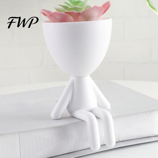 Indoor Plant Pot Ornament 3D Printed Sitting Human Figure Succulents Planter, 2-in-1 Desktop & Decor Ornament, Matte Finish Small Flowerpot