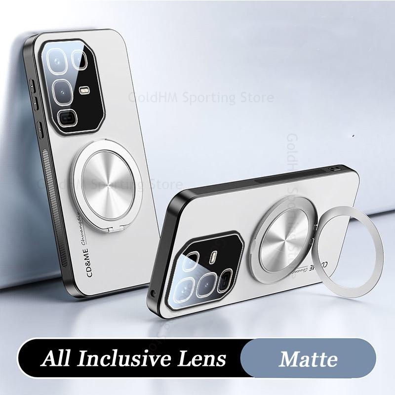 Cases For Infinix Note 50 Pro 360° Magnetic Ring Stand Matte Phone Case For INFINIX Hot 50 Pro Plus Lens Film Kickstand Cover For Tecno Camon 40 Pro