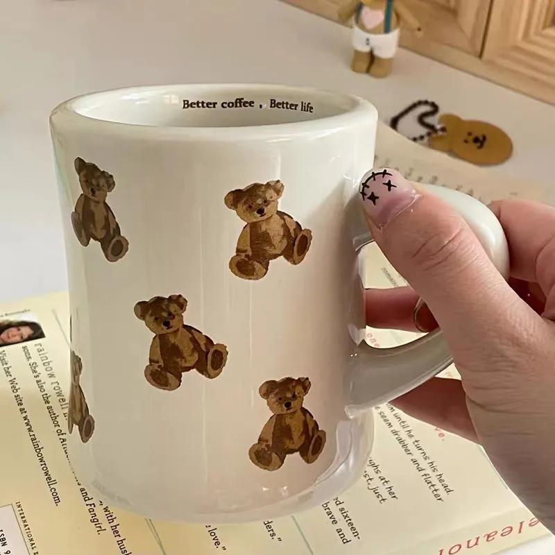 Tazza da Caffè in Ceramica Orso Cartone Animato Tazza Orso Cioccolato Tazza Ragazza Tazza da Caffè Retrò Tè Pomeridiano Carina Ceramica Carina Tazza da Caffè Carina