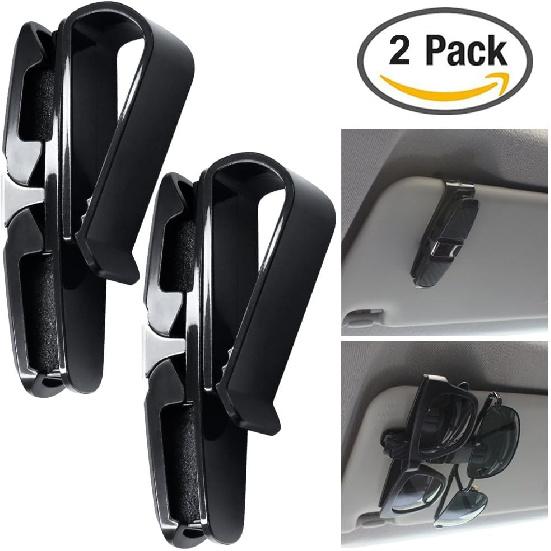 2 Pack Glasses Holders For Car Sun Visor, Sunglasses Eyeglasses Mount With Ticket Card Clip - Black