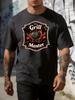 Vintage Grill Master Barbecue Badge Graphic Front Print Unisexs Crew Neck Short Sleeve Tee Casual Daily Soft Basic Wear Top