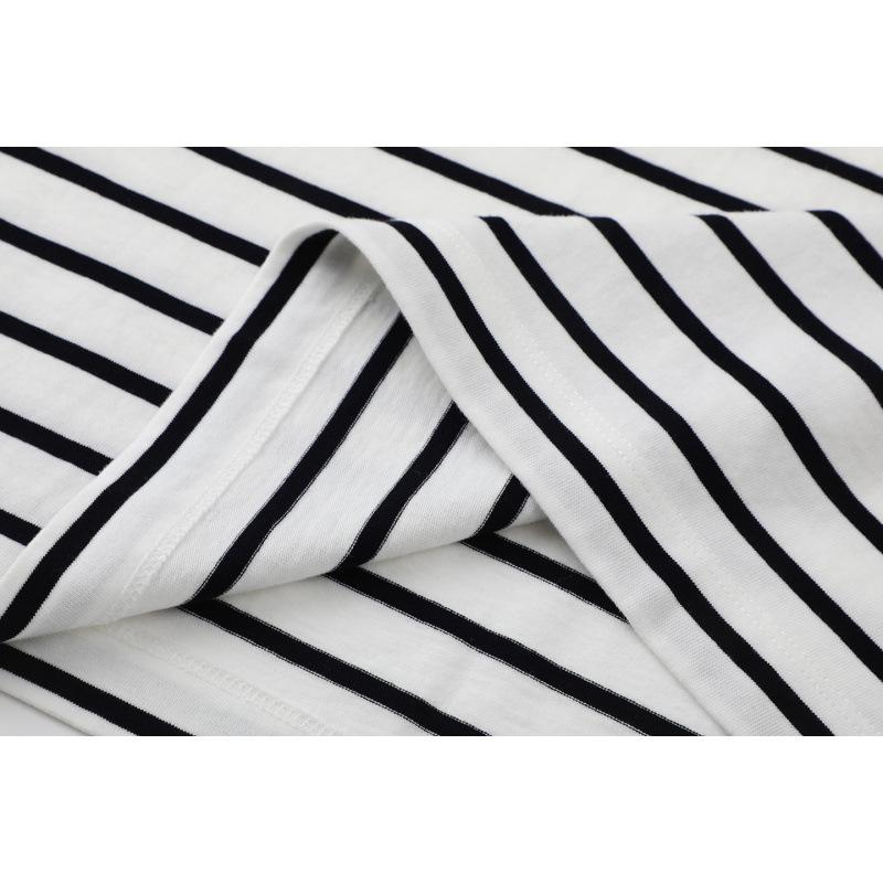 Spring Striped Long Sleeve Embroidered T-Shirt with Lace Trim