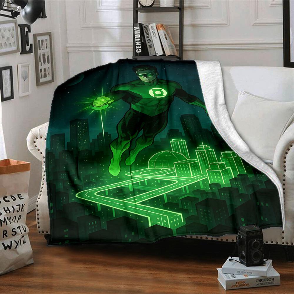 1pc Green Lantern Blanket Lightweight Flannel Throw For Sofa, Bed, Travel, Livingroom, Office, Couch, Chair, And Bed