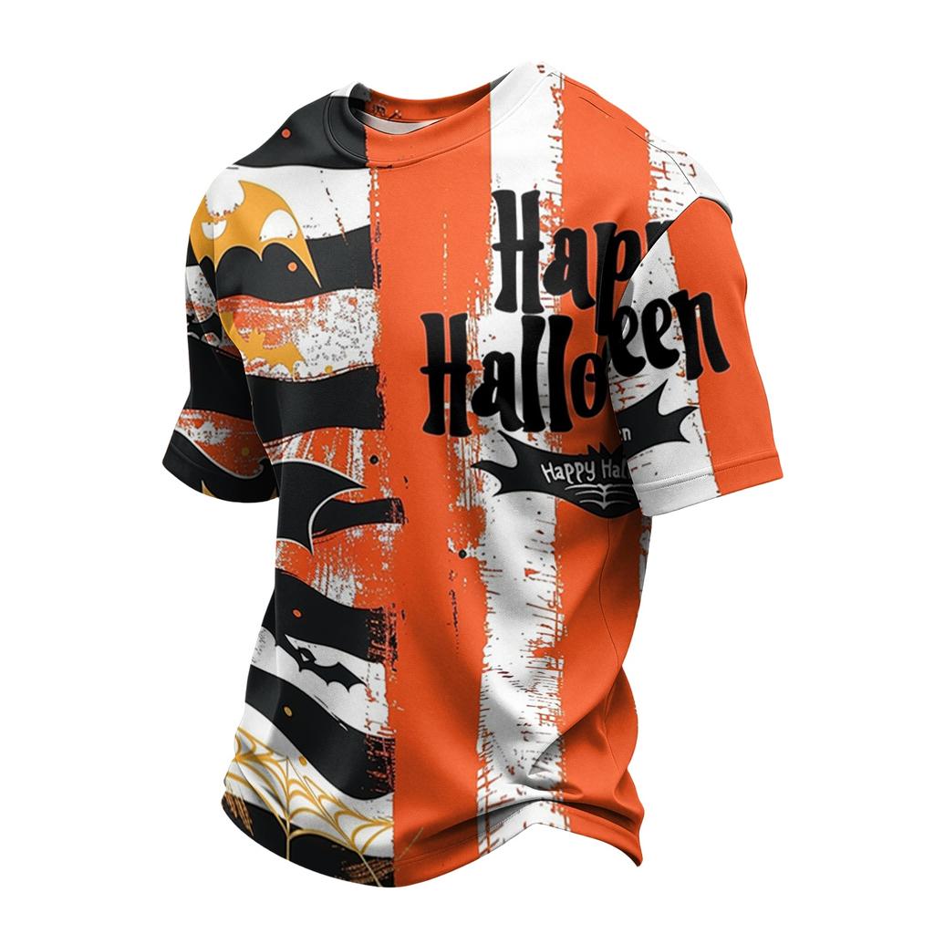 Men's Casual Short Sleeve T-Shirt Lightweight Breathable Crew Neck Top Halloween Print Design Comfortable Fit
