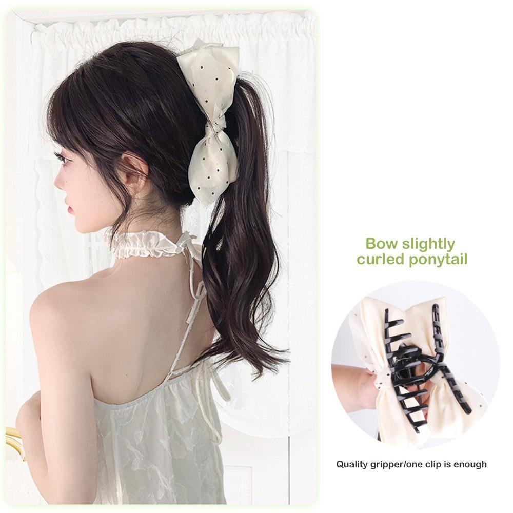 

Многоцветный бант, боковой хвост с бантом, дизайн с бантом, кудрявый хвост, новая кудрявая прическа, женская прическа White Bow чёрный/коричневый