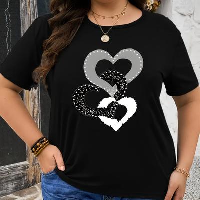 Damen Freizeit Übergröße Herz Grafik Print T-Shirt Damen Sommer Freizeit Einfach Oversize Rundhals Kurzarm Oberteile T-Shirt