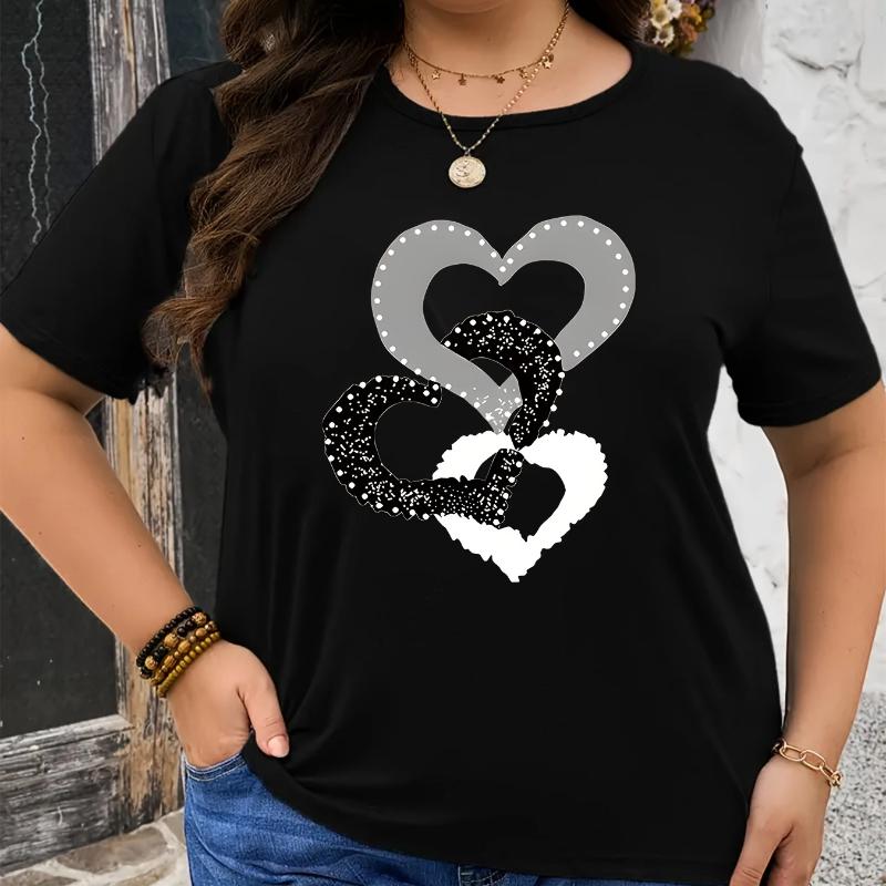 Women s Casual Plus Size Heart Graphic Printed T-Shirt Women Summer Casual Simple Oversize Round Neck Short Sleeve Tops T-shirt S