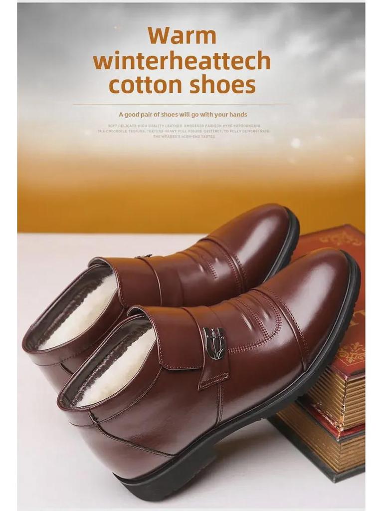 Men's Winter High-Top Leather Boots: Velvet-Lined, Non-Slip, Casual/Formal Style