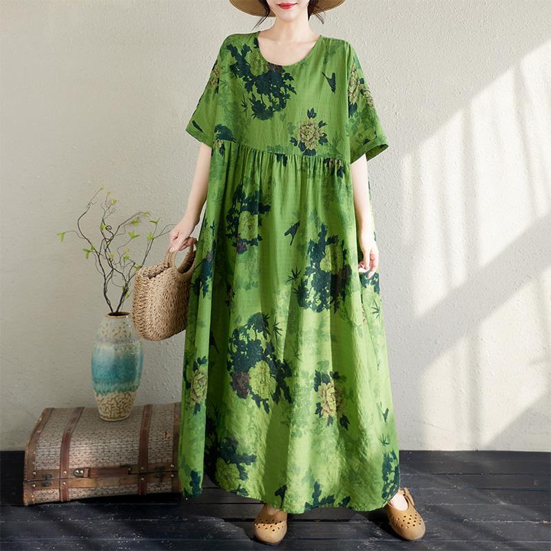 Kurzarm-Übergröße, Vintage-Kleid mit Blumenmuster, neu in Kleidern für Damen, lässig, locker, Maxi, lang, Sommerkleid