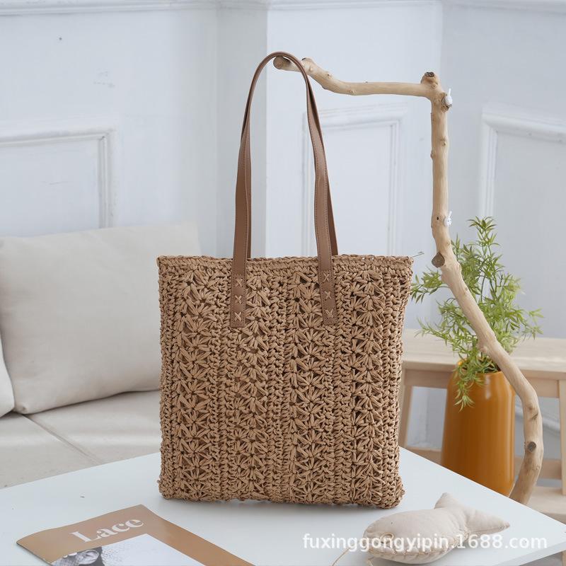Casual Woven Beach Straw Handbags Luxury Designer Women Shopper Vacation Shoulder Bag Ladies Summer Large Capacity Tote Purse