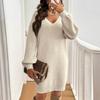 Women's V-Neck Knit Pullover Dress, Slim Fit Sweater Dress for Fall Winter