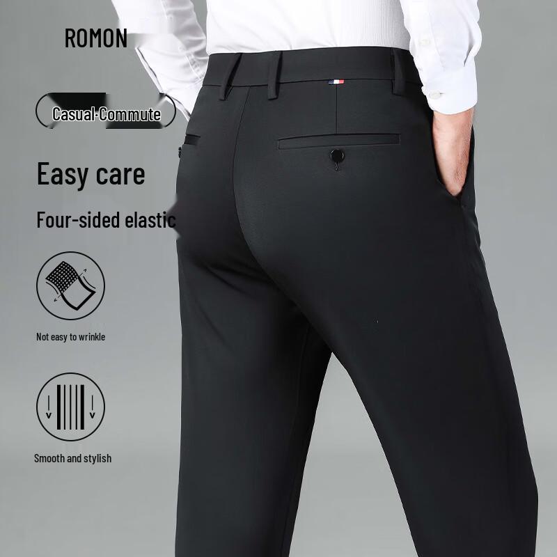 Luomen Men's Ice Silk Straight-Leg Business Casual Pants with High Elasticity and UV Protection