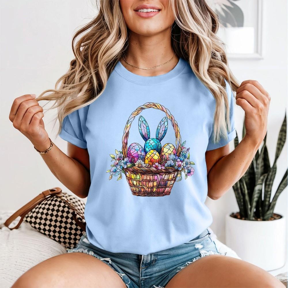 Easter Basket StainedGlass Holidays Unisexs TShirt Spring Eggs Bunny Ears 2XL