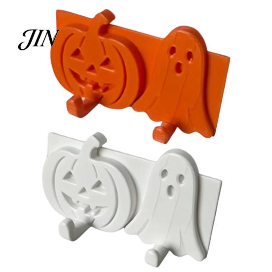Door And Tile Hook Pumpkin Ghost Key Hook, 3D Printed Halloween Wall Decor, Cute Hooks Self Adhesive Holder, No Drill Hanging Relief