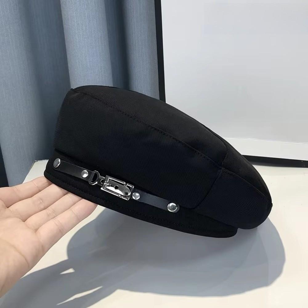 Solid Color Vintage Beret Hat Korean Style Painter Cap Fashion Metal Buckle Octagonal Hat  Winter