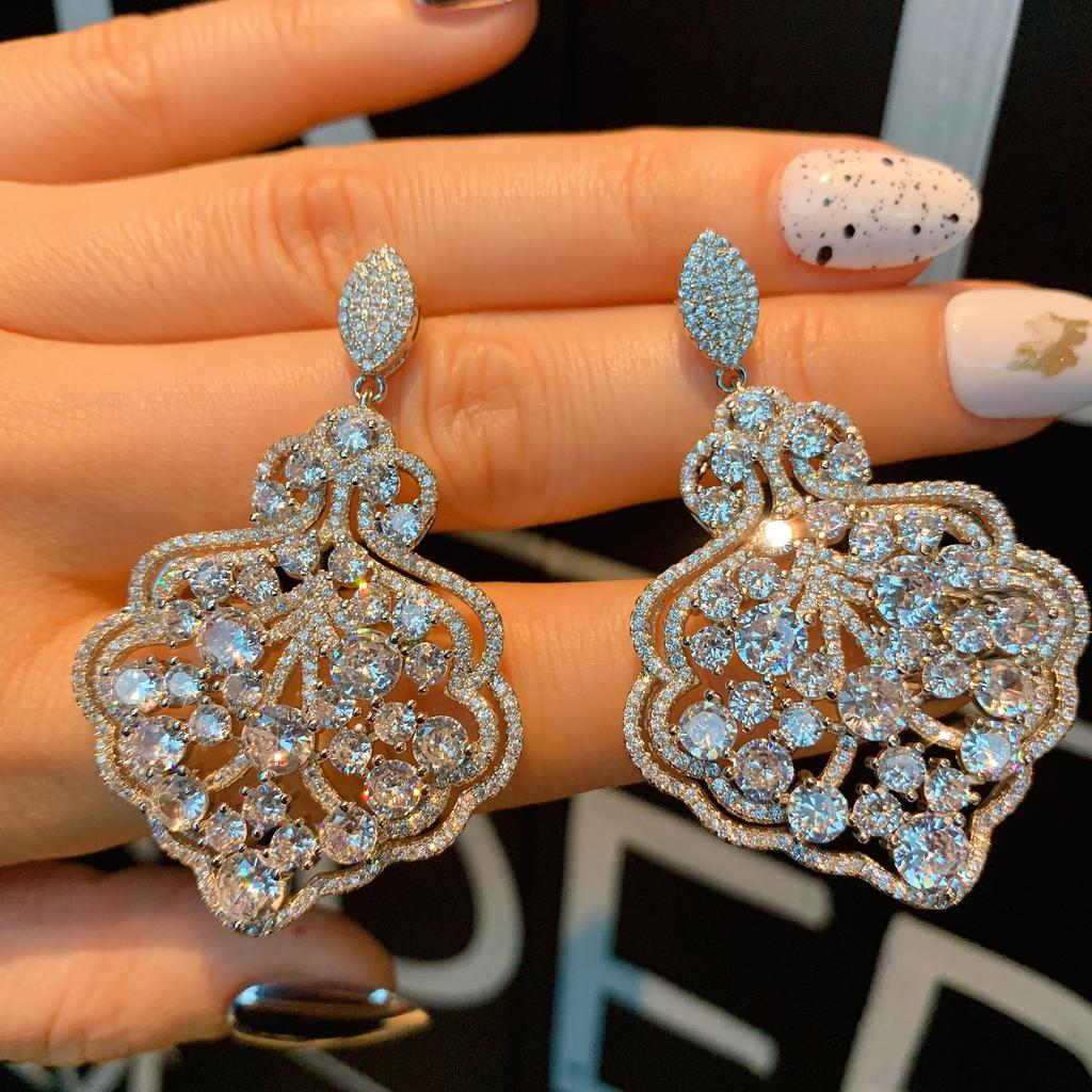 Jewelry Temperament Women'S Earrings Wind White Diamonds Exaggerated Large Stud Earrings Earrings Full Of Diamonds