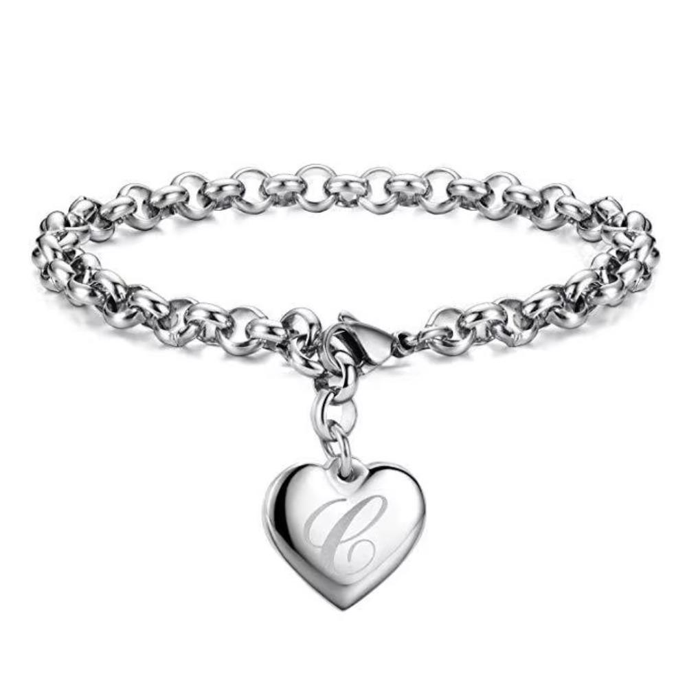Copper Fine 26 Letter women men chain Bracelet Charm Heart Cute wedding Personality Jewelry lady gift party 20cm
