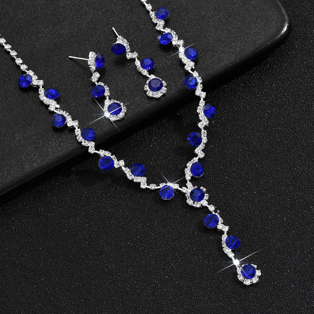 Multi-Color Jewelry Set New Shiny Full Diamond Women'S Wedding Jewelry Necklace Earrings Bracelet Three-Piece Set