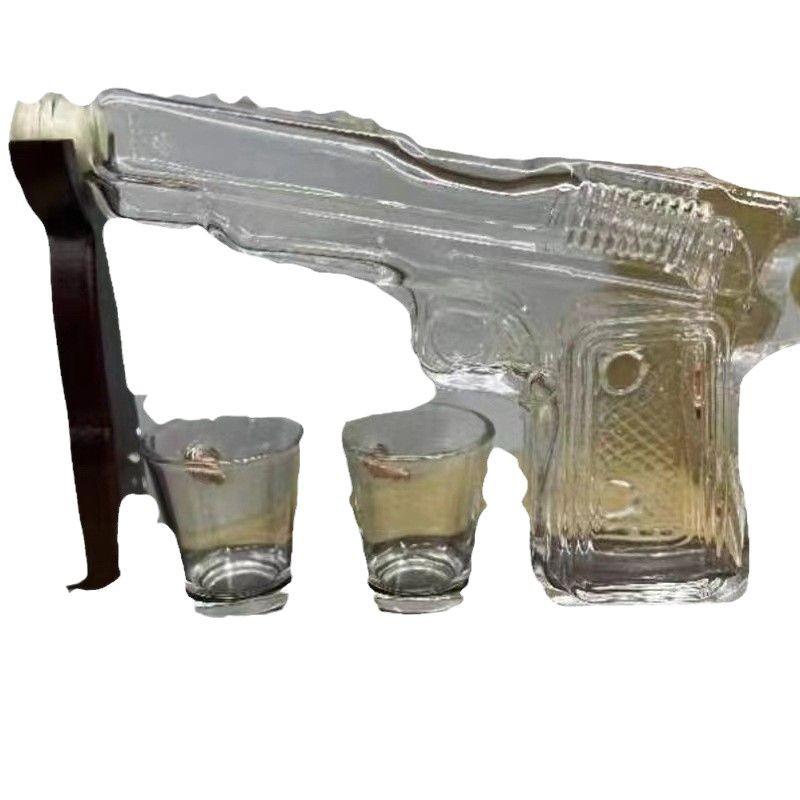 Gun-Shaped Glass Whiskey Decanter and Dispenser Set