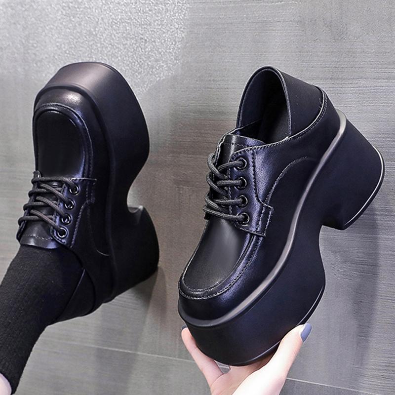 

Женская панк-обувь 10 см Платформа Оксфорды Обувь на платформе Модные массивные Мэри Джейн Удобные повседневные уличные женские лоферы 34-39 39 чёрный