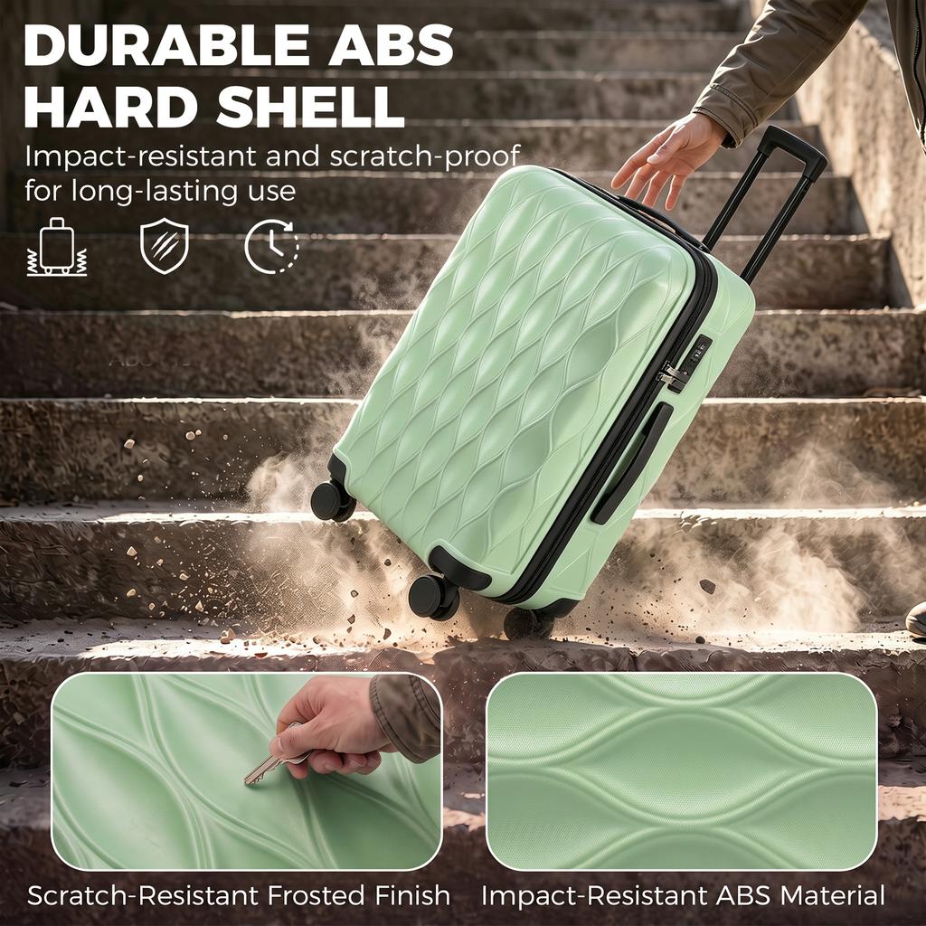 26Inch 65cm 64L Suitcase, ABS Hard Shell Checked Luggage, Green