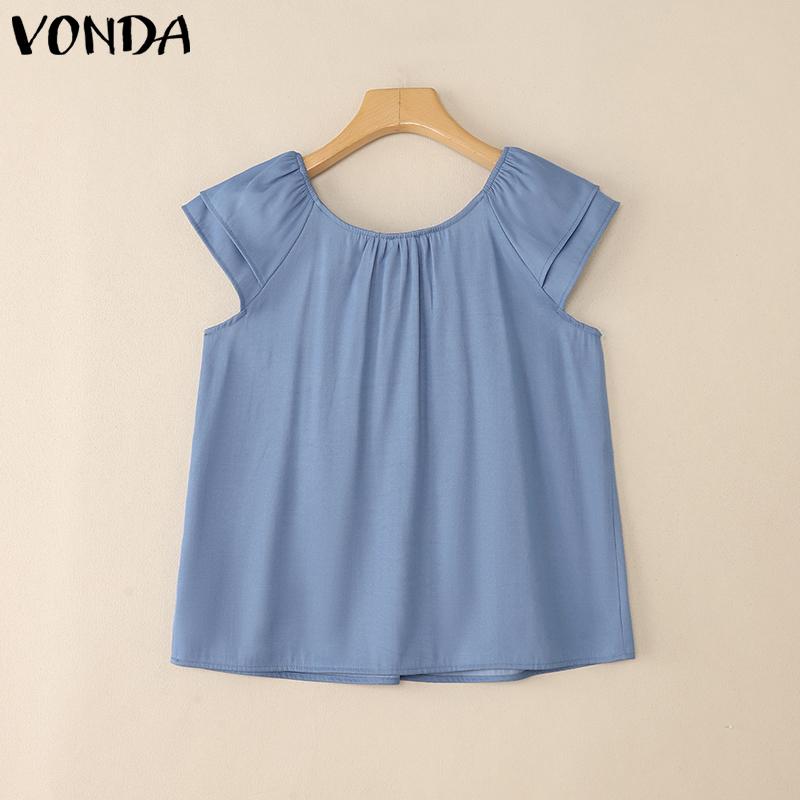 ZANZEA Women Short Sleeve Solid Color Ruffled Casual Blouse