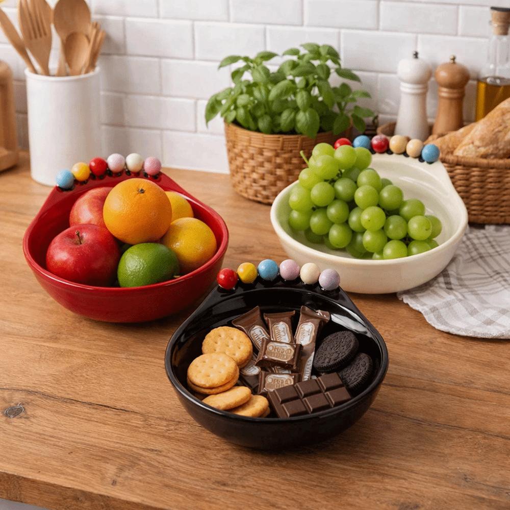 Decoration Fruit Bowl with Fork Geometric Pattern Large Capacity Fruit Serving Plate ABS With Fruit Fork Snack Plate