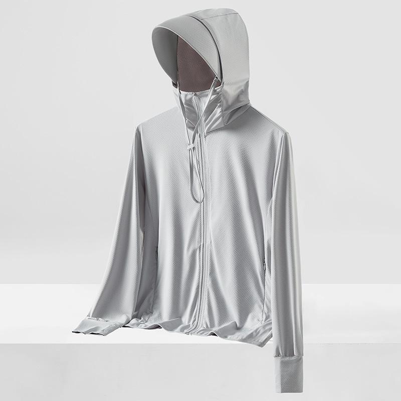 

UPF50+ Солнцезащитная одежда Летняя шелковая тонкая дышащая профессиональная рыболовная одежда для защиты от солнца Съемный козырек L серый