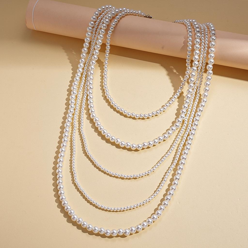 Baroque Retro Imitation Pearl Beaded Multi-layer Sweater Chain Elegant Necklace