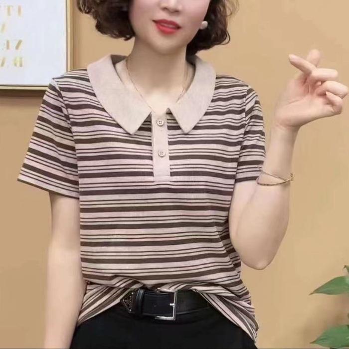 Mom's Short-sleeved T-shirt In Summer New Casual Top Middle-aged Women's Fashionable Age-reducing Slimming Base Shirt for Women