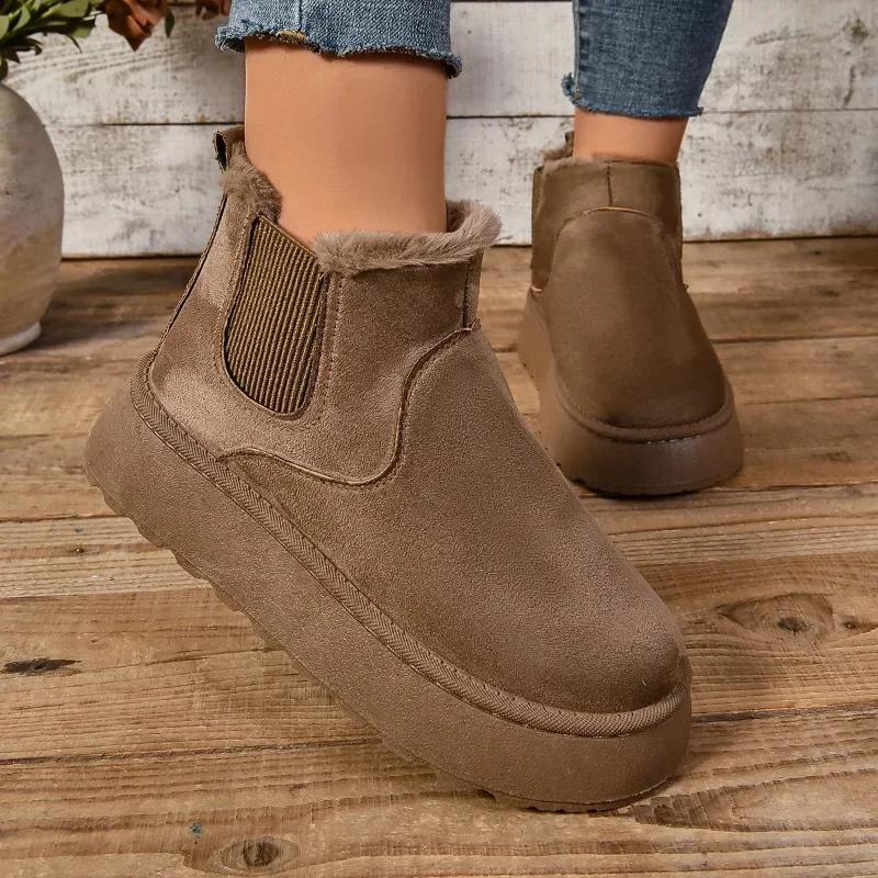 Cotton Boots Winter Women Short Plush Warm Snow Boots Casual Shoes for Women Suede Fur Chelsea Ankle Boots Flats Platform Shoes