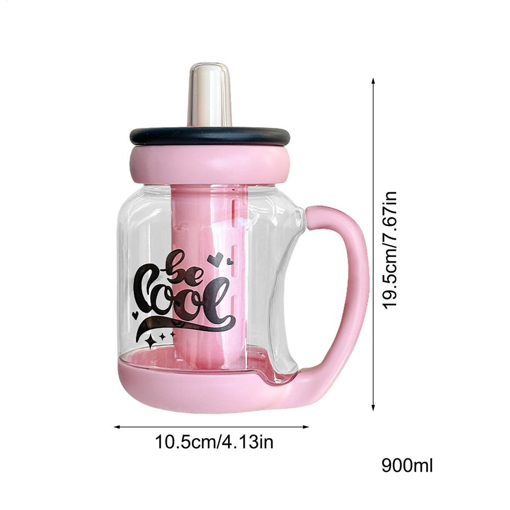 Large Water Cup 900ml Large Water Bottle With Straw Heat-Resistant Hydration Cup Leak-Proof Drinkware Modern For Commuting