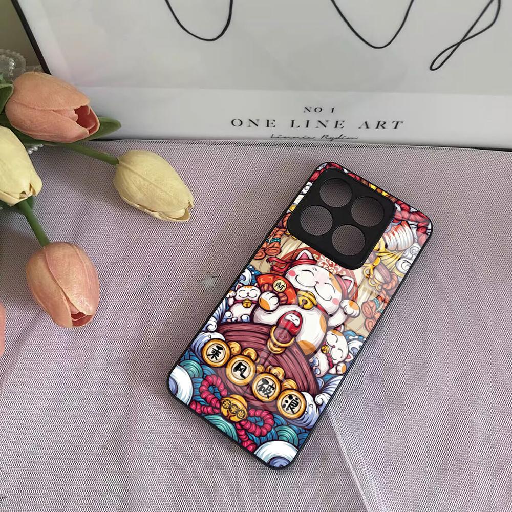

Lucky Money Cat Phone Case For Xiaomi Poco F3 F4 F5 F6 X3 NFC X4 GT X5 6 M3 M4 M5 M5s M6 Pro 4G 5G Glass Cases POCO X5 5G