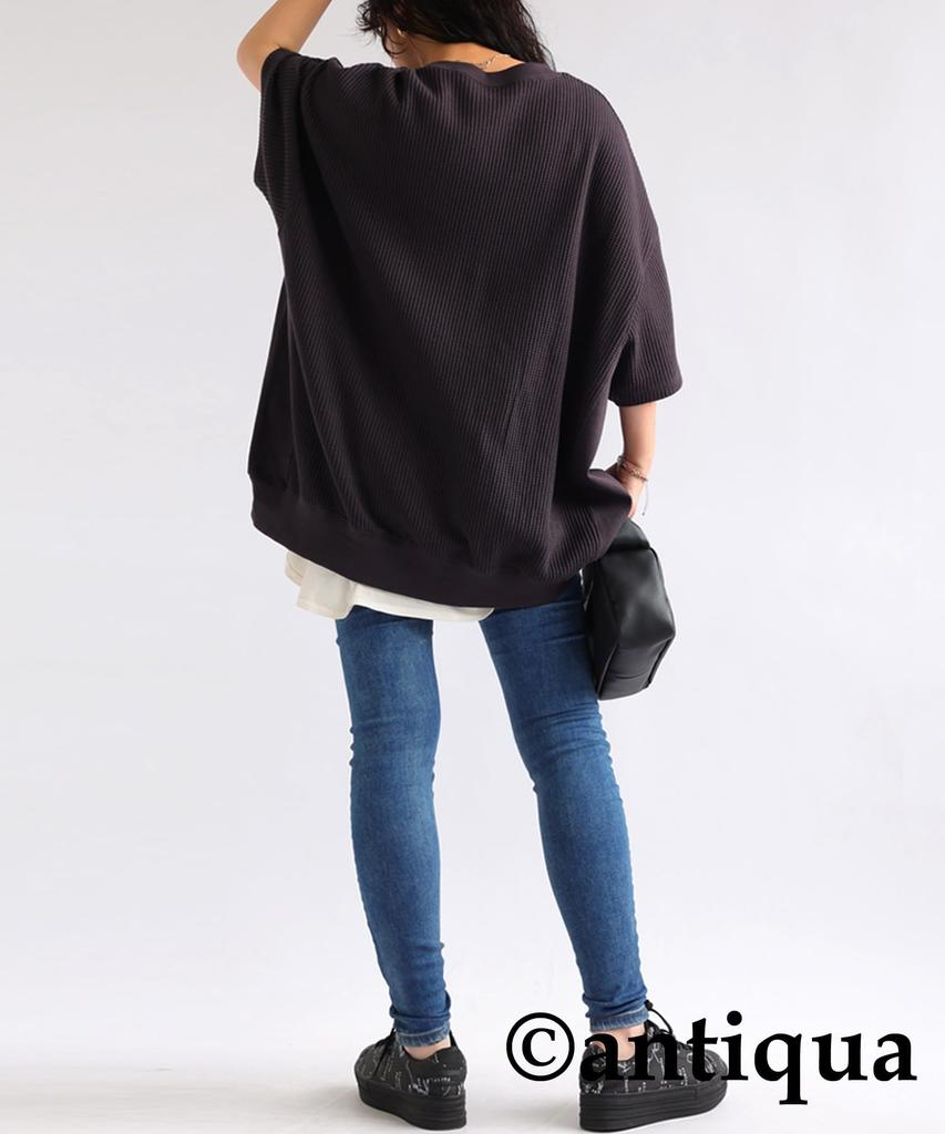 antiqua Waffle Short Solid One Size Sumikuro Women's T-Shirt, Sleeve, Color, PN-00493, 15,