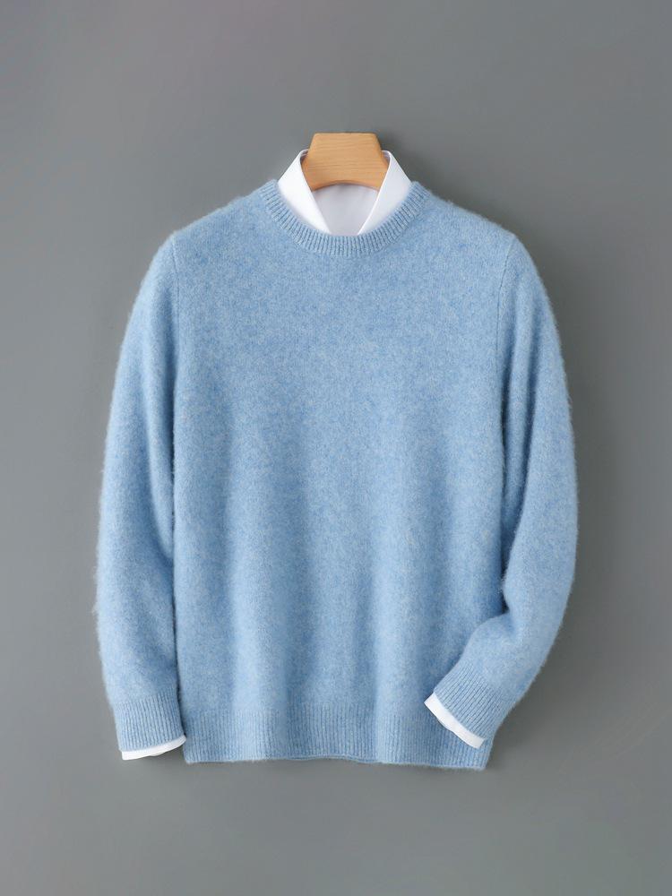 Men's Autumn/Winter Pure Wool Round Neck Thick Knit Sweater Pullover