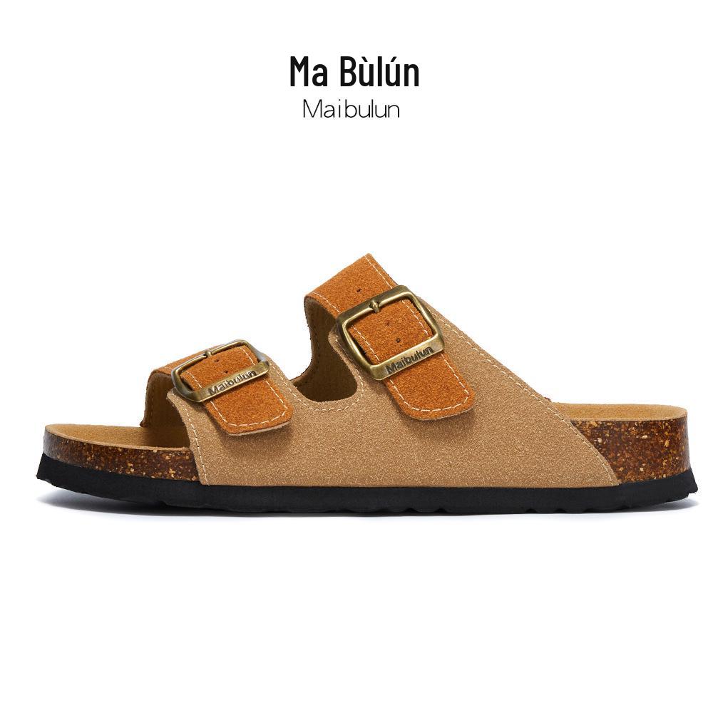 Maibulun Unisex Kork Anti-Rutsch Hausschuhe - Mattes Leder, Einzelner Riemen, Trendige Sommer Strand- & Hauskleidung