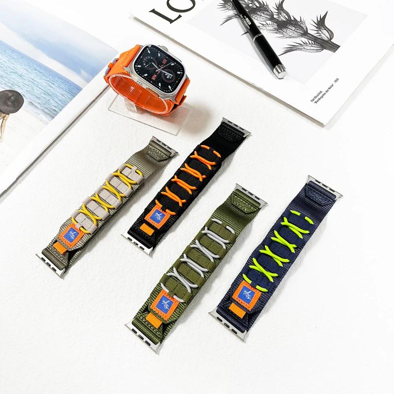 Nylon Five Loop Strap for Apple Watch Ultra/2 49mm 10 9 8 7 6 5 4 SE Sports Bracelet Band iWatch 45mm 44mm 42mm 46mm 41mm Correa
