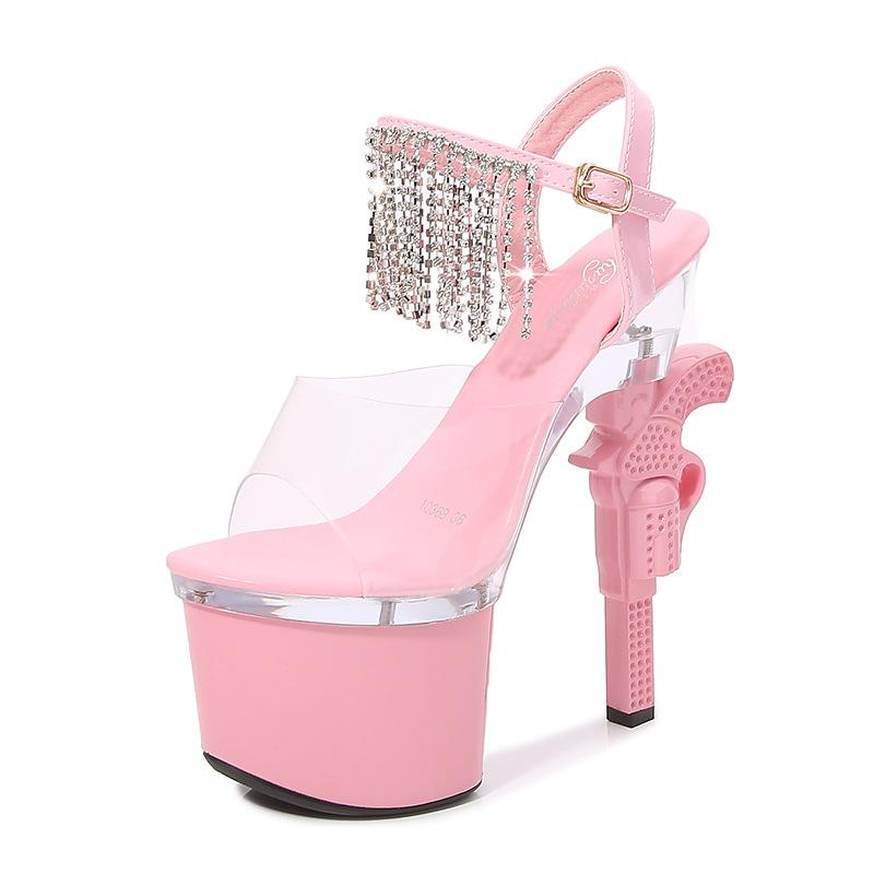 18cm Crystal Transparent Chunky Heels Waterproof Platform Thick Sole Sexy Nightclub Fairy Sandals Model Women High-Heel Shoes