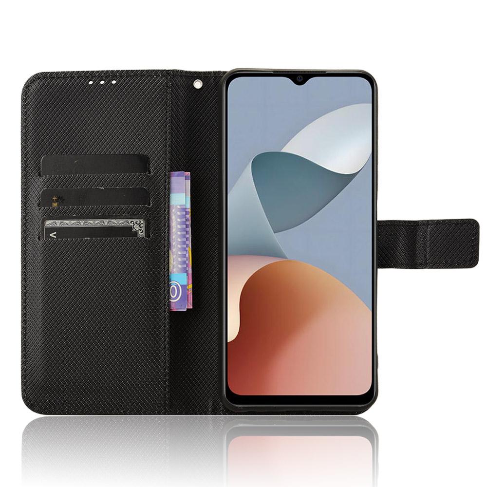 

For ZTE Blade A34 Leather Case Wallet Phone Cover Diamond Texture Black