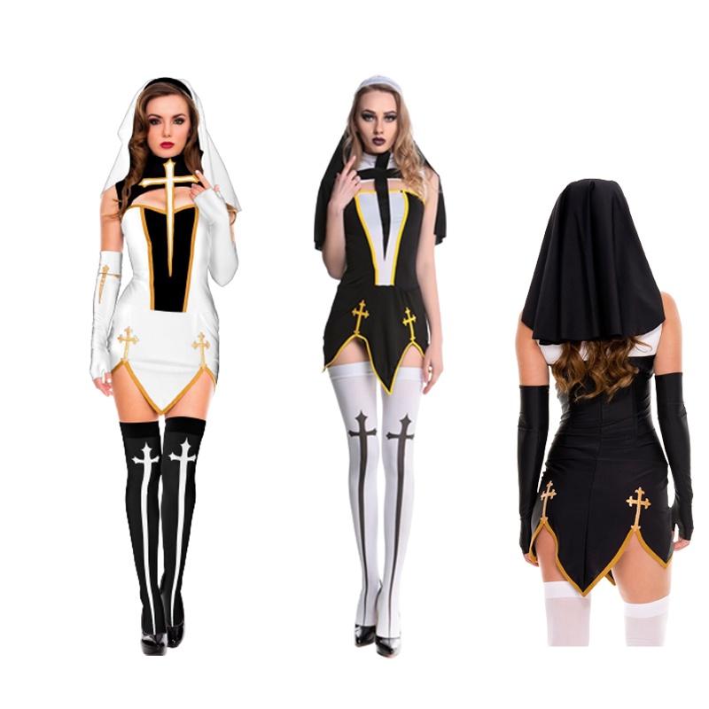 Eye-catching Naughty Nun Costume High Quality Black Fancy Dress For Women's Cosplay And Halloween