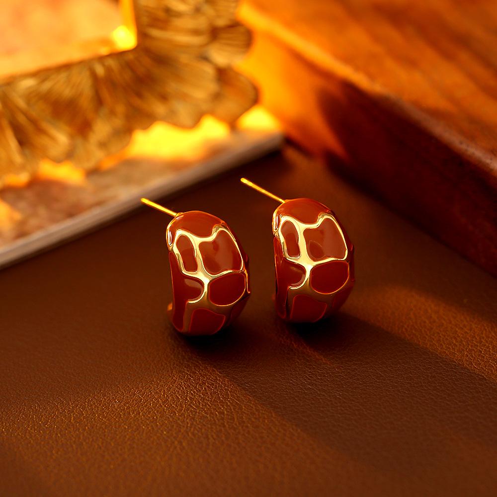 Высококачественные ретро серьги-кольца C с эмалью и каплями - Стиль INS Осень/Зима